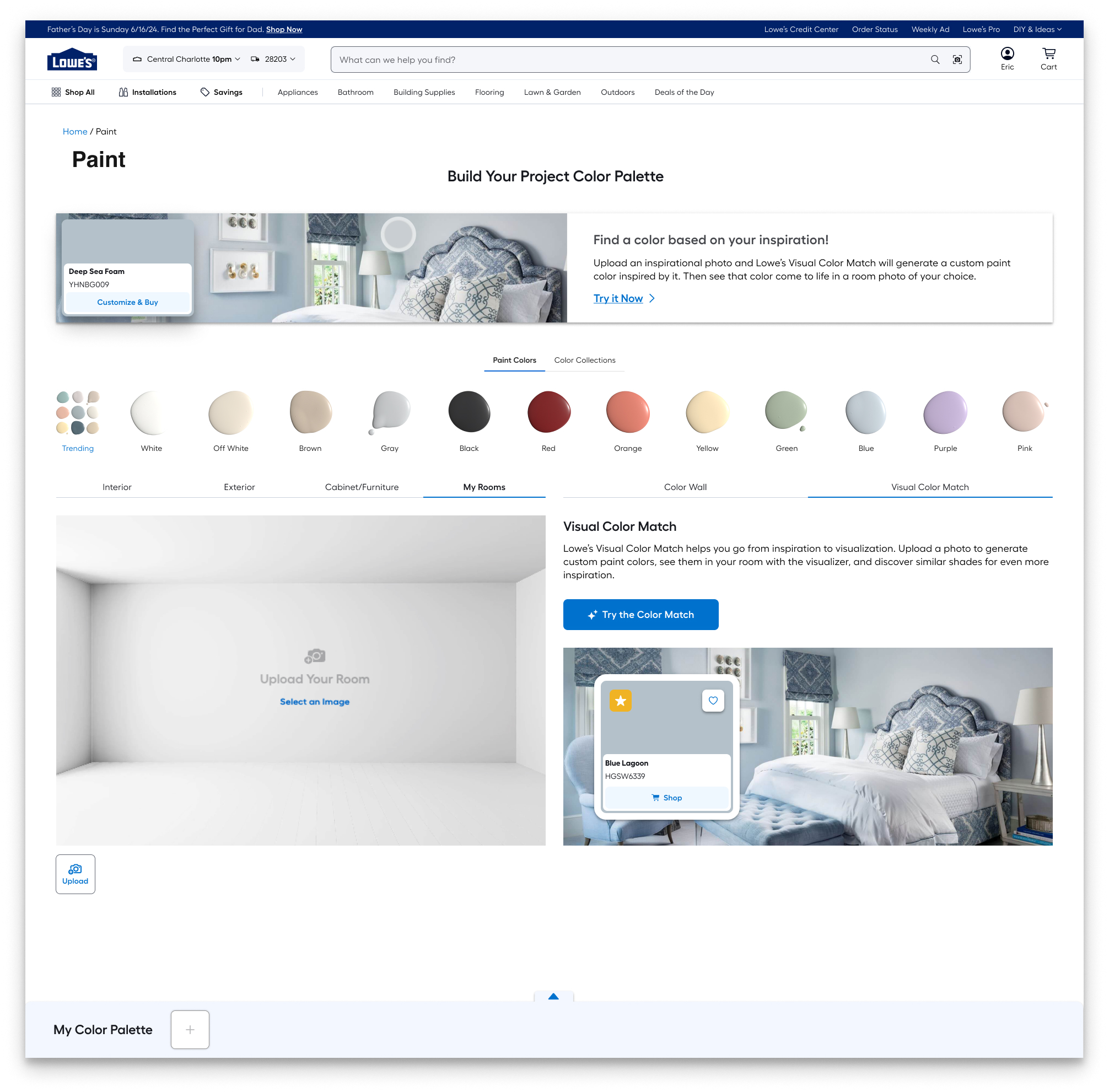 Visual Color Match tab alongside other Color Wall browsing tabs